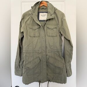 Abercrombie & Fitch Olive Green Military Utility Jacket Coat Hooded Small